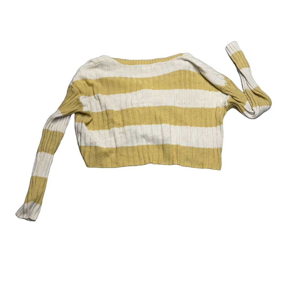 American Eagle Cropped Cardigan Womens L Yellow White Stripe - Picture 4 of 8